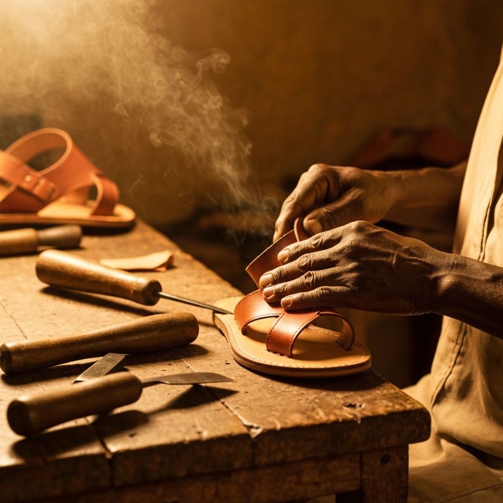 Artisan sénégalais travaillant le cuir